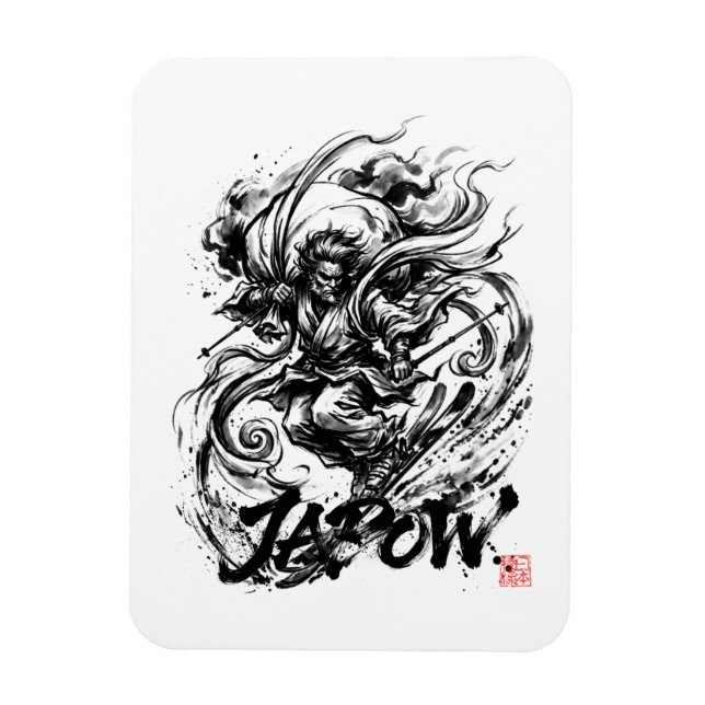 Magnet Flexible Snowboard Brush Art - Skier Fujin God (Vertical)