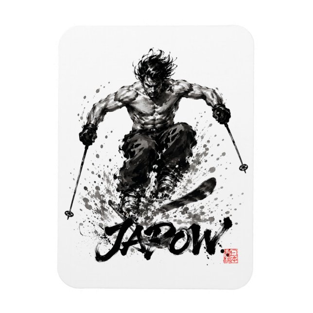 Magnet Flexible Snowboard Brush Art - Skier Samurai Musashi Ski (Vertical)