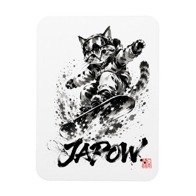 Magnet Flexible Snowboard Brush Art - Snowboarder cat (Vertical)