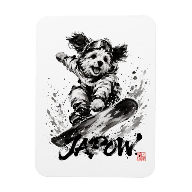 Magnet Flexible Snowboard Brush Art - Snowboarder Dog (Vertical)