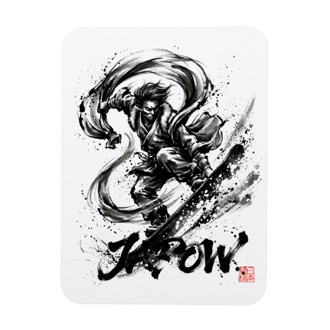 Magnet Flexible Snowboard Brush Art - Snowboarder Fujin God (Vertical)
