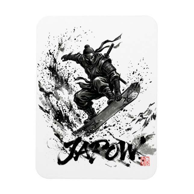 Magnet Flexible Snowboard Brush Art - Snowboarder Ninja (Vertical)