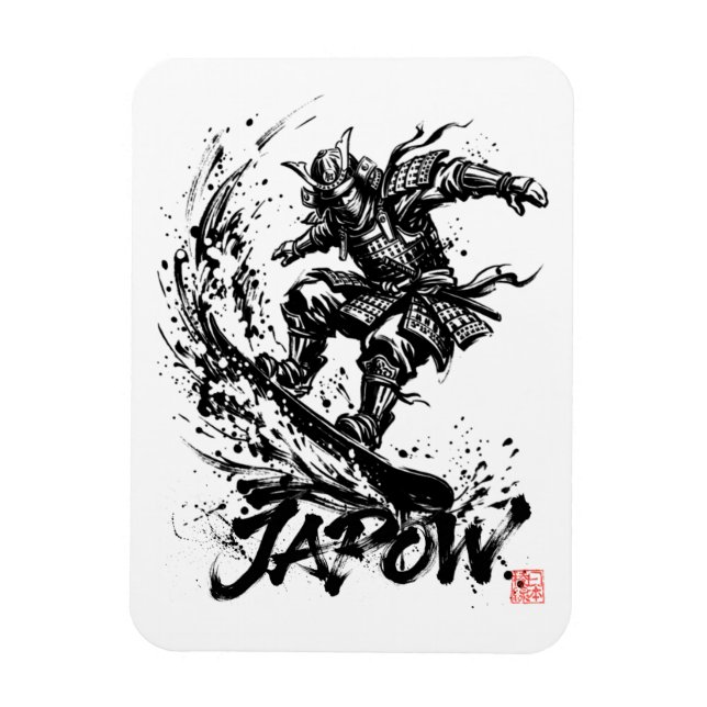 Magnet Flexible Snowboard Brush Art - Snowboarder Samurai (Vertical)