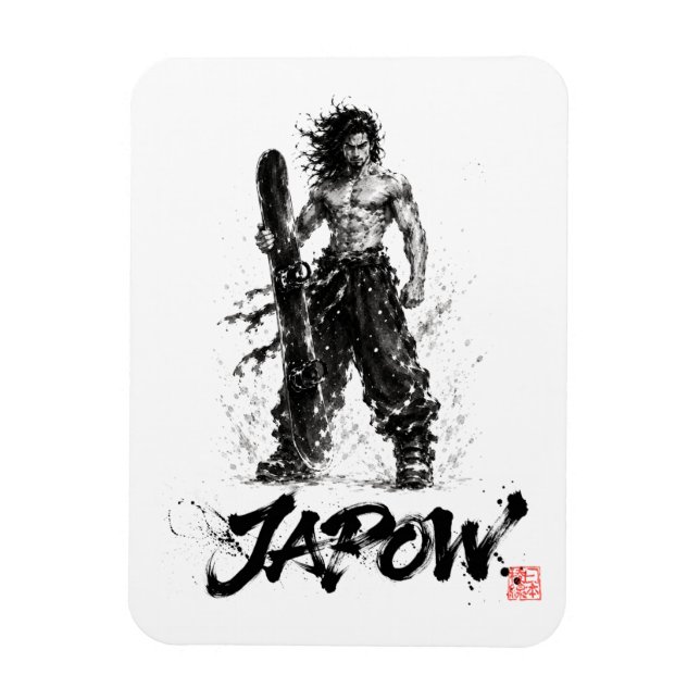Magnet Flexible Snowboard Brush Art - Standing Samurai Musashi (Vertical)