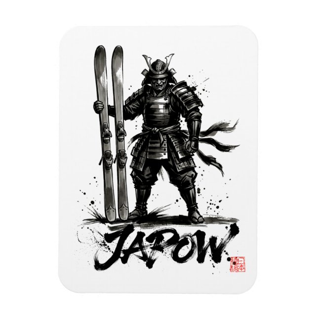 Magnet Flexible Snowboard Brush Art - Standing Samurai Ski (Vertical)