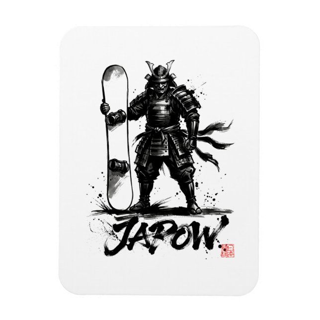Magnet Flexible Snowboard Brush Art - Standing Samurai snowboard  (Vertical)