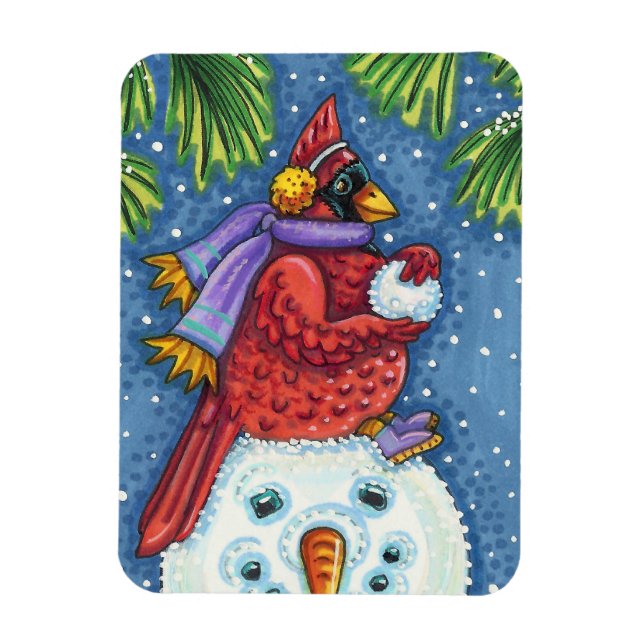 MAGNET FLEXIBLE SNOWMAN BODYGUARD, CHRISTMAS CARDINAL REDBIRD (Vertical)