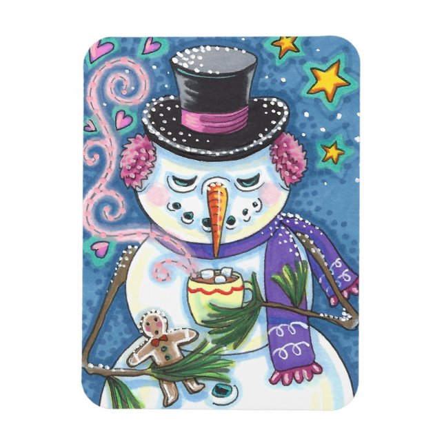 MAGNET FLEXIBLE SNOWMAN, GINGERPREAD MAN & MUG OF CHOCOLAT CHAUD (Vertical)