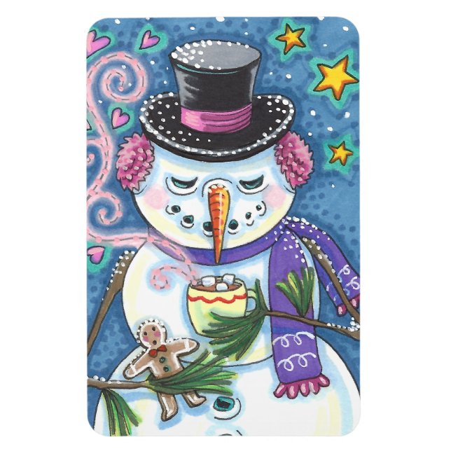 MAGNET FLEXIBLE SNOWMAN, GINGERPREAD MAN & MUG OF CHOCOLAT CHAUD (Vertical)