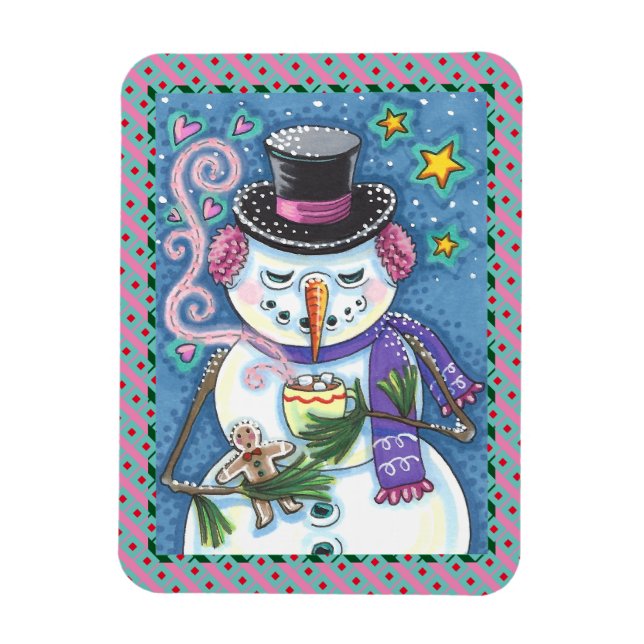 MAGNET FLEXIBLE SNOWMAN, GINGERPREAD MAN & MUG OF CHOCOLAT CHAUD (Vertical)