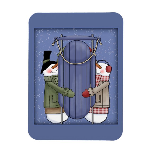 Magnet Flexible Snowman lunaire avec luge (Vertical)