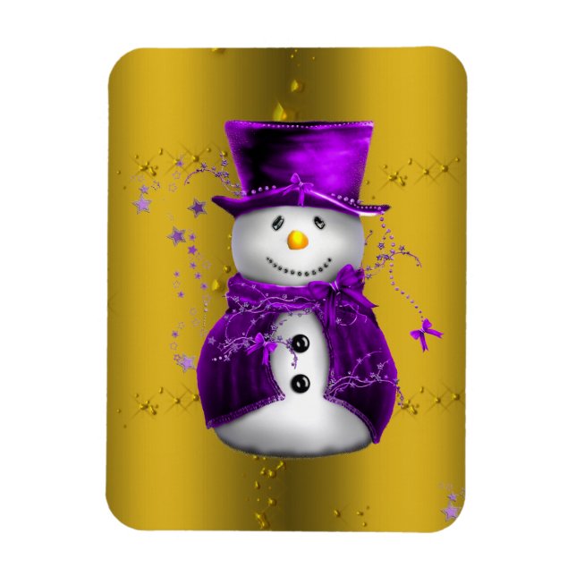 Magnet Flexible Snowman violet à Noël d'or (Vertical)