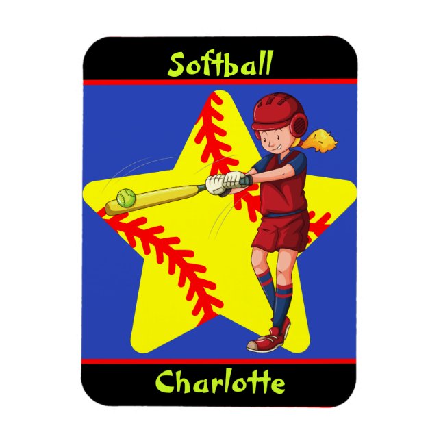 Magnet Flexible Softball Girls Star Batter Swing Personnalisé (Vertical)