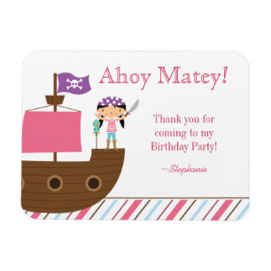 Magnet Flexible Soirée d'anniversaire de pirate pour fille rose mi