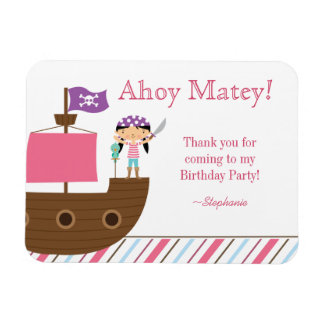 Magnet Flexible Soirée d'anniversaire de pirate pour fille rose mi