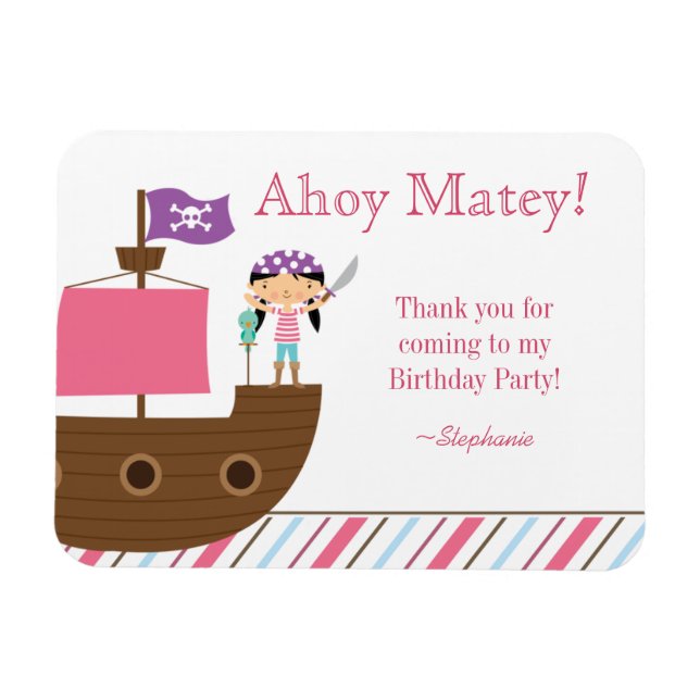 Magnet Flexible Soirée d'anniversaire de pirate pour fille rose mi (Horizontal)