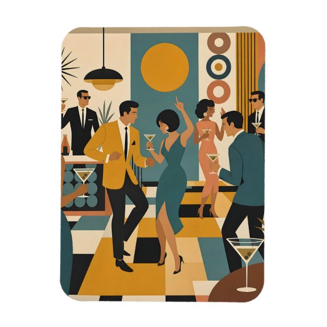 Magnet Flexible Soirée Dansante Martini du Milieu du Siècle (Vertical)