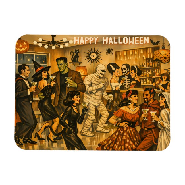 Magnet Flexible Soirée Martini Halloween Rétro Milieu de Siècle 50 (Horizontal)