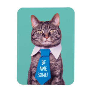 Magnet Flexible "SOIS INCROYABLE !" Chat en Cravate Bleue, Turquoi