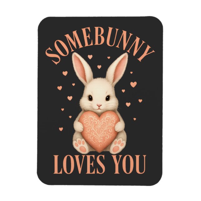 Magnet Flexible Somebunny Loves You Cute Bunny on Dark Charcoal (Vertical)