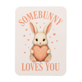 Magnet Flexible Somebunny Loves You Cute Bunny on Soft Blush