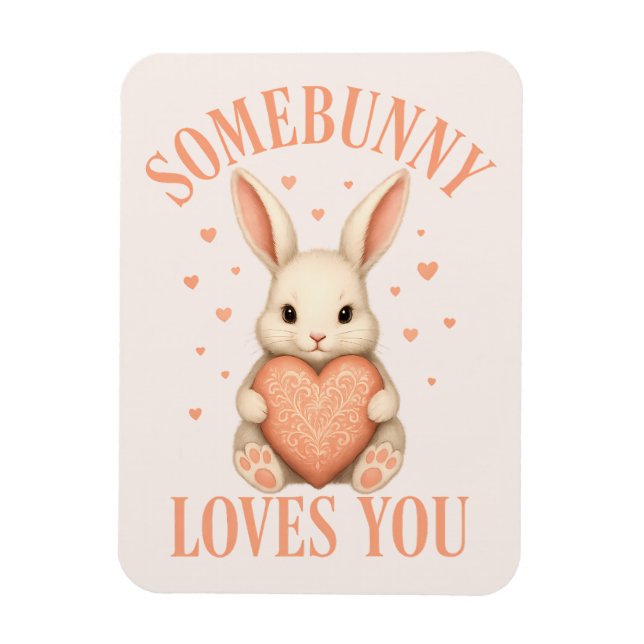Magnet Flexible Somebunny Loves You Cute Bunny on Soft Blush (Vertical)