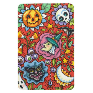 MAGNET FLEXIBLE SORCIÈRE, CHAT, FANTÔME, PEUPLE COLORÉ D'HALLOWEEN