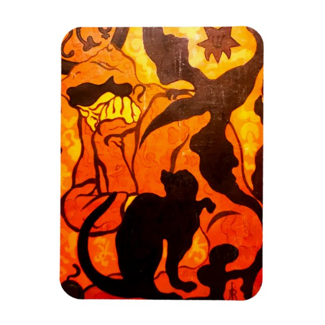 Magnet Flexible Sorcière d'Halloween avec un chat noir (Vertical)