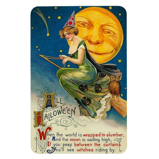 Magnet Flexible Sorcière D'Halloween En Vintage (Vertical)