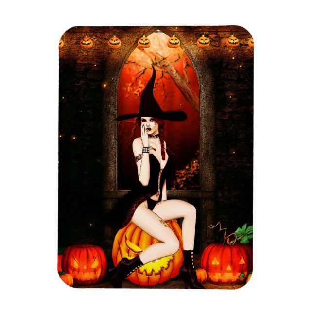 Magnet Flexible Sorcière d'Halloween et citrouille (Vertical)