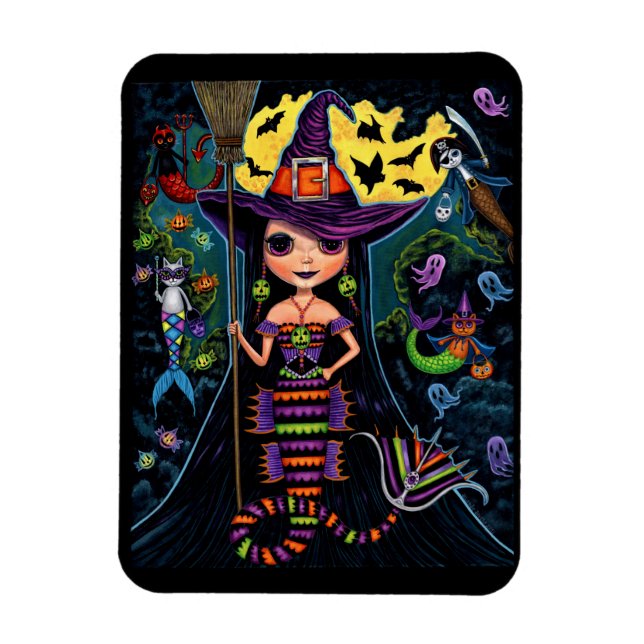 Magnet Flexible Sorcière sirène d'Halloween Mercats Citrouilles fa (Vertical)