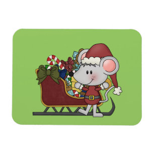 Magnet Flexible Souris de Père Noël avec le traîneau