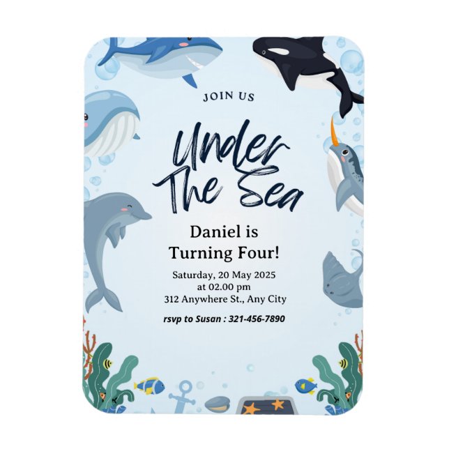 Magnet Flexible Sous la mer Dauphin Requin Baleines Anniversaire E (Vertical)