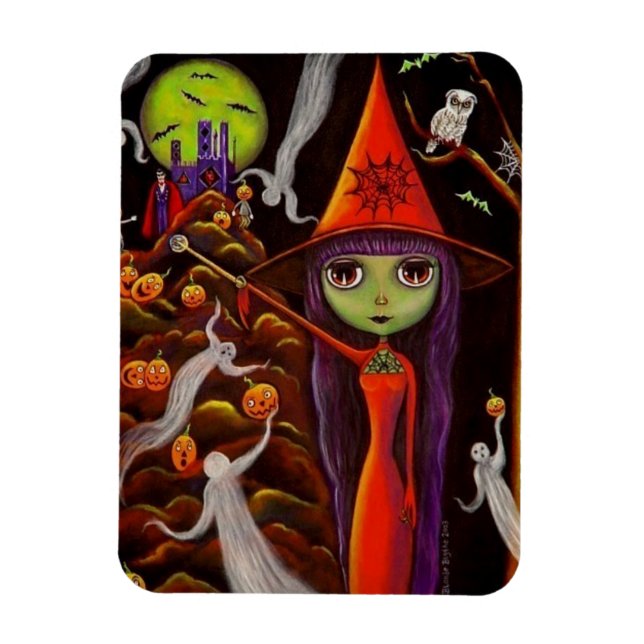 Magnet Flexible Spider Web Witch Big Eye Girl Owl Halloween (Vertical)