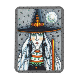 MAGNET FLEXIBLE SPOOKY HALLOWEEN WITCH, WEARING BLACK CAT JEWELERY