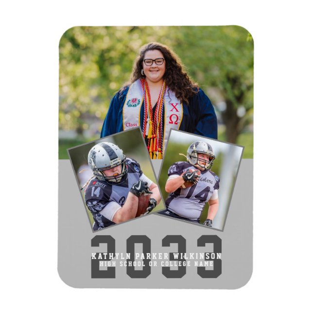 Magnet Flexible Sporty Girl Modern Bold Script Graduation 3 Photo (Vertical)