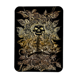 Magnet Flexible squelette avec fleurs roses or art