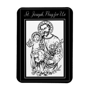 Magnet Flexible St. Joseph Priez Pour Nous Noir, Blanc, Catholiqu