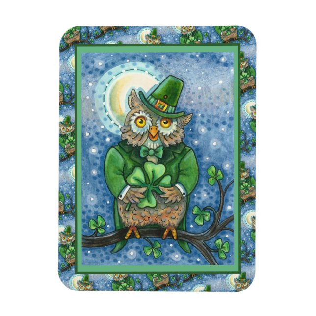 MAGNET FLEXIBLE ST. PATRICK'S DAY OWL, 4 HORLOGE LEPRECHAUN (Vertical)