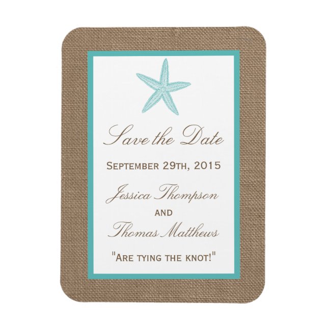 Magnet Flexible Starfish Turquoise Burlap Beach Wedding Collection (Vertical)