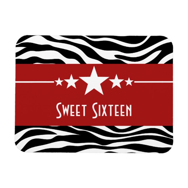 Magnet Flexible Stars Zebra Print Sweet 16 Magnet, Rouge (Horizontal)