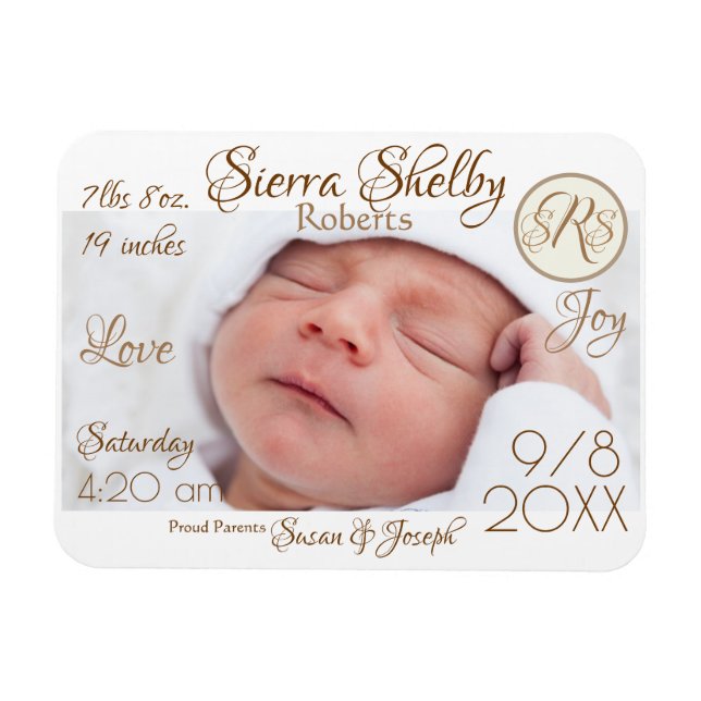 Magnet Flexible Statistiques de naissance de bébé et souvenir pers (Horizontal)
