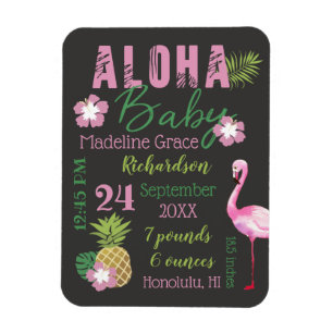 Magnet Flexible Statistiques de naissance de bébé tropical rose et