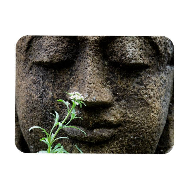 Magnet Flexible Statue de jardin en pierre avec fleur (Horizontal)