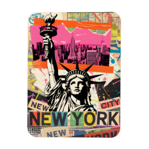 Magnet Flexible Statue de la Liberté de New York City Collage Rétr