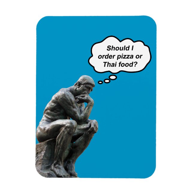 Magnet Flexible Statue drôle de Rodin Thinker - Pizza ou nourritur (Vertical)