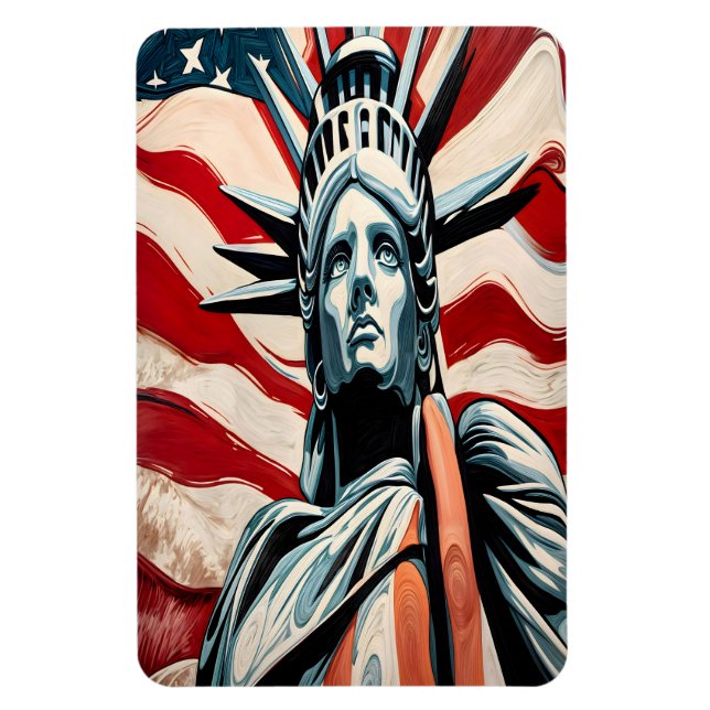 Magnet Flexible Statue moderne de la Liberté avec Drapeau américai (Vertical)
