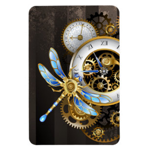 Magnet Flexible Steampunk Clock with Mechanical Dragonfly