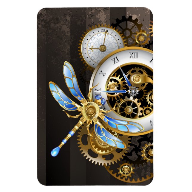 Magnet Flexible Steampunk Clock with Mechanical Dragonfly (Vertical)
