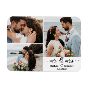 Magnet Flexible stlish m & mrs mariage 3 photo collage aimant